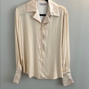 St. John Cream Notched Collar Button Down Shirt